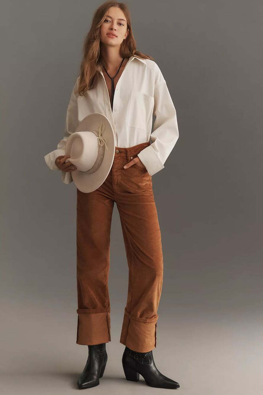 PILCRO Scotty Cuffed High-Rise Straight Leg Corduroy Pants Rust Size 29 Autumal